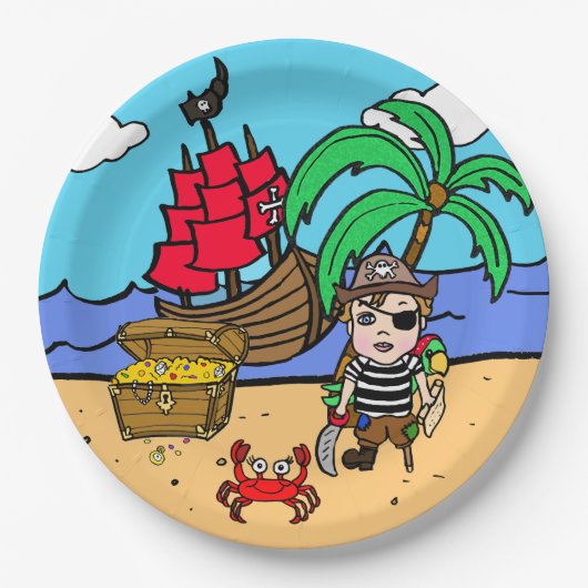 海賊をテーマにした誕生日パーティー ペーパープレート (正面)