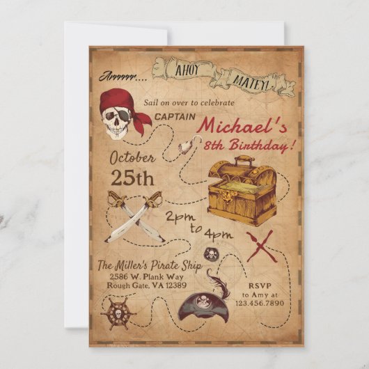 海賊をテーマにした誕生日パーティー 招待状 (正面)