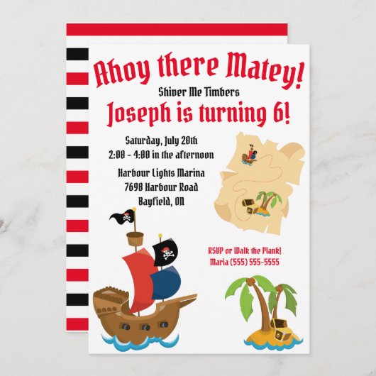 海賊をテーマにした誕生日パーティー 招待状 (正面/裏面)