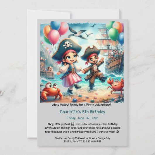 海賊をテーマにした誕生日パーティー 招待状 (正面)