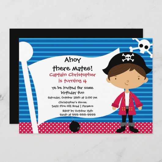 海賊アホイ・メイツ・バースデー・パーティー招待ボーイ 招待状 (正面/裏面)