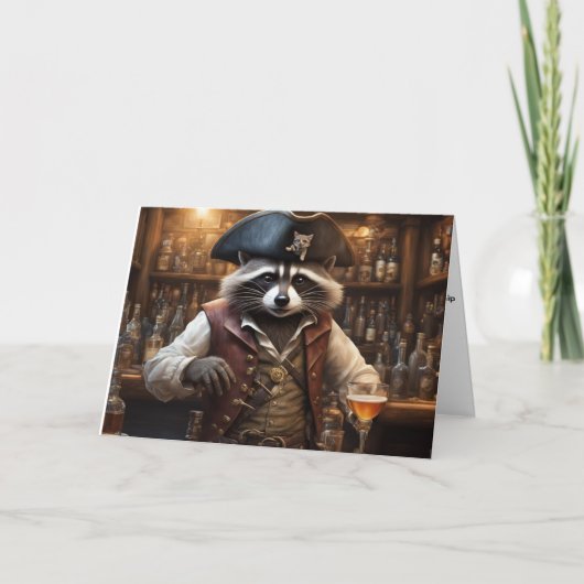 海賊アライグマのバーテンダーのおかしいお話 誕生日 カード (正面)