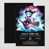 海賊エレガントモダン誕生日 招待状 (正面/裏面)