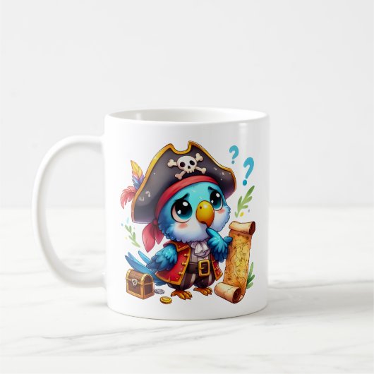 海賊オウム かわいい冒険アート コーヒーマグカップ (左)
