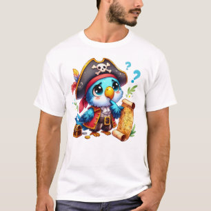 海賊オウム かわいい冒険アート Tシャツ