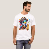 海賊オウム かわいい冒険アート Tシャツ (正面フル)