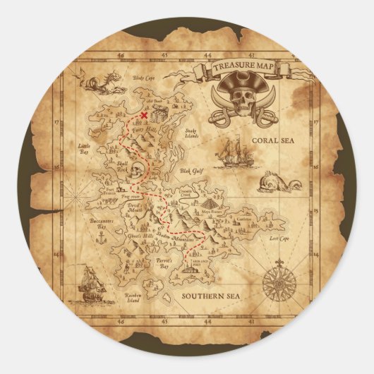 海賊オールドヴィンテージ宝石地図バースデーパーティー ラウンドシール (正面)
