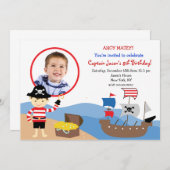 海賊カスタム写真誕生日パーティー招待状 招待状 (正面/裏面)