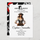 海賊ガールのお誕生日パーティーへようこそ！ 招待状 (正面/裏面)