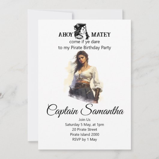海賊ガールテーマの招待状 招待状 (正面)