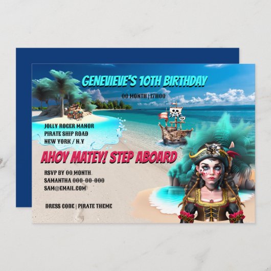 海賊ガール島宝物船海賊 招待状 (正面/裏面)