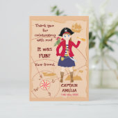 海賊ガール treasure map ファンな誕生日パーティー サンキューカード (スタンド正面)