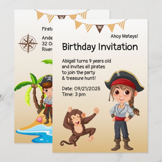 海賊キッズの誕生日 招待状 (正面/裏面)