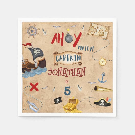 海賊キッズ海賊パーティー誕生日 スタンダードカクテルナプキン (正面)