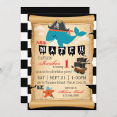 海賊クジラおよびヒトデの誕生日の招待状 招待状 (正面/裏面)