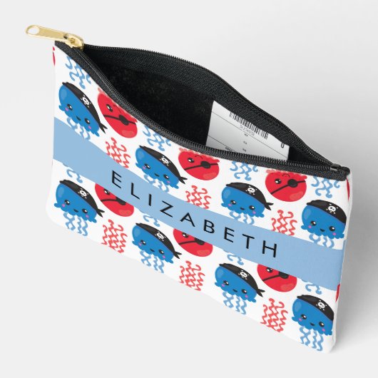 海賊クラゲクラゲ模様お名前 アクセサリーポーチ (見開き)