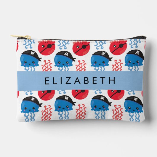 海賊クラゲクラゲ模様お名前 アクセサリーポーチ (正面)