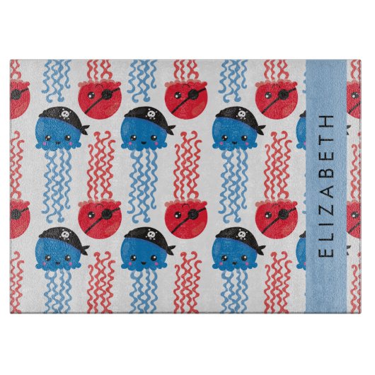 海賊クラゲクラゲ模様お名前 カッティングボード (正面)