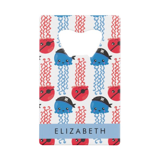 海賊クラゲクラゲ模様お名前 クレジットカード栓抜き (正面)