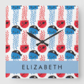 海賊クラゲクラゲ模様お名前 スクエア壁時計 (正面)