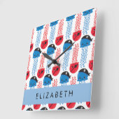 海賊クラゲクラゲ模様お名前 スクエア壁時計 (傾斜)