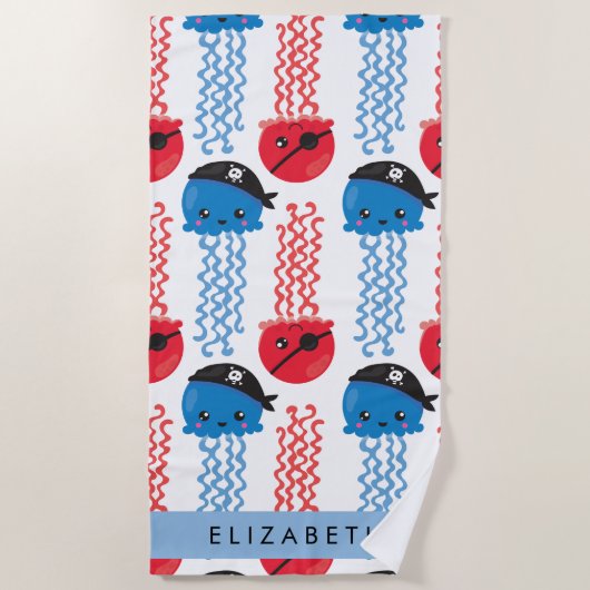 海賊クラゲクラゲ模様お名前 ビーチタオル (正面)