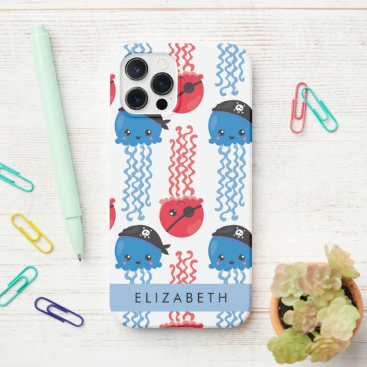 海賊クラゲクラゲ模様お名前 iPhoneケース (デスク上)
