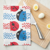 海賊クラゲ，クラゲ模様，海獣 キッチンタオル (四つ折り)