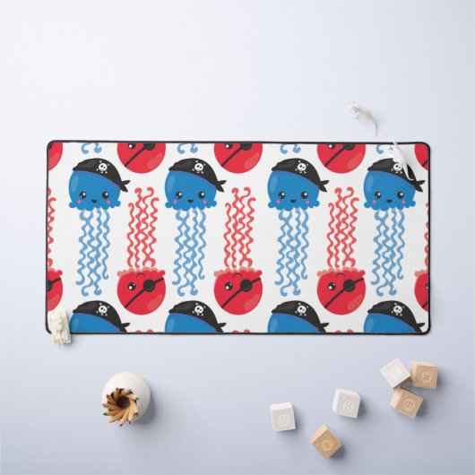 海賊クラゲ，クラゲ模様，海獣 デスクマット (キッズテーブル)