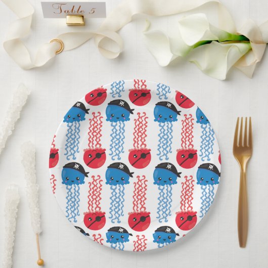 海賊クラゲ，クラゲ模様，海獣 ペーパープレート (ウェディング)