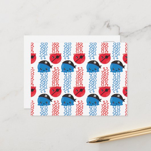 海賊クラゲ，クラゲ模様，海獣 ポストカード (正面/裏面インサイチュ)