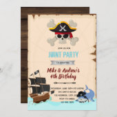 海賊ザメの誕生日シャワー招待状 招待状 (正面/裏面)