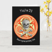 海賊スカルとクロスボーン誕生日 カード (黄色い花)