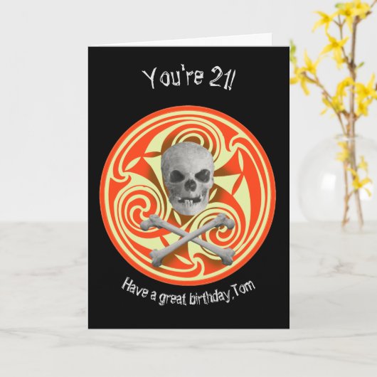 海賊スカルとクロスボーン誕生日 カード (黄色い花)