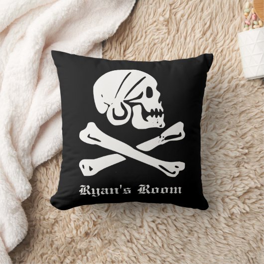 海賊スカルと交差した骨 クッション (ブランケット)