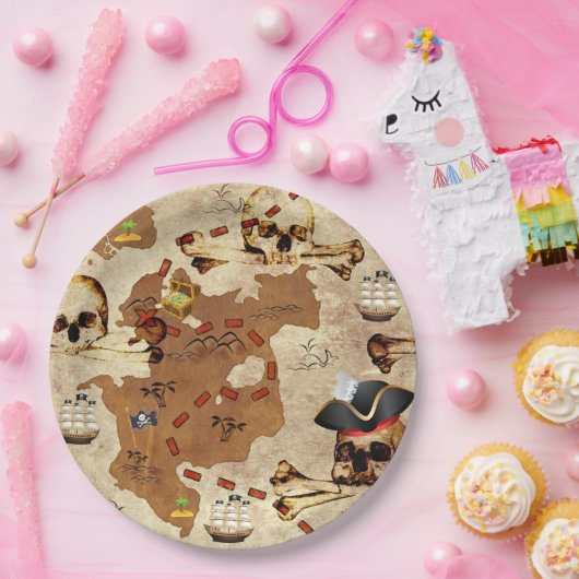 海賊スカルと骨の財宝地図 ペーパープレート (パーティー)