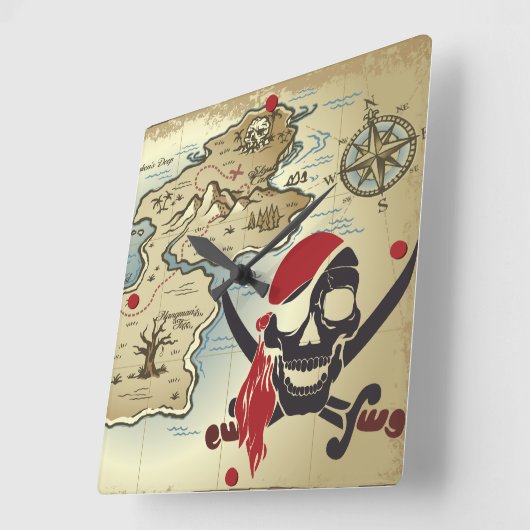 海賊スカルの島の位置の柱時計 スクエア壁時計 (傾斜)