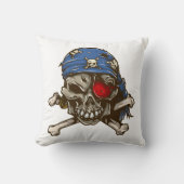 海賊スカルの骨が交差した図形の青いバンダナの目パッチ クッション (正面)