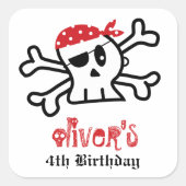 海賊スカルスケルトン男の子の誕生日パーティーのお願い スクエアシール (正面)