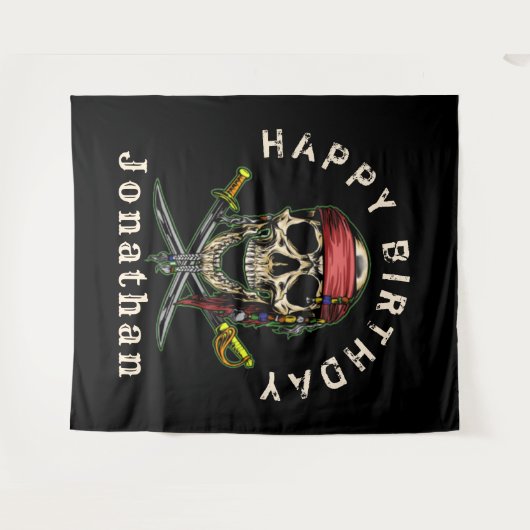 海賊スカル幽霊王室のハッピーバースデー背景 タペストリー (正面(横))