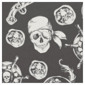 海賊スカル白黒パターン ファブリック (クローズアップ)
