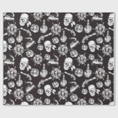 海賊スカル白黒パターン ラッピングペーパー (フラット)