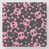 海賊スカル:ガーリッシュハートパターン ストーンコースター (正面)