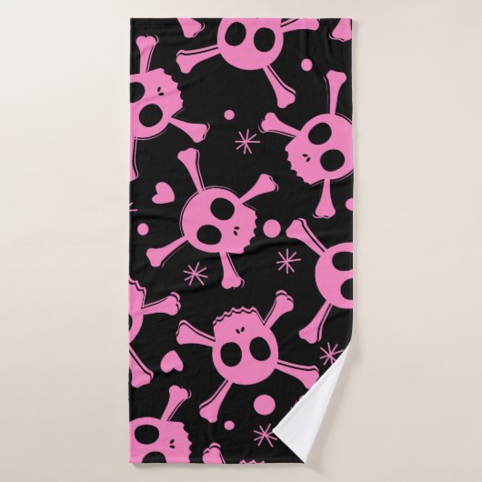 海賊スカル：ガーリッシュハートパターン バスタオル (バスタオル)