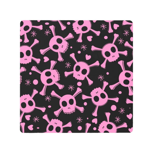 海賊スカル：ガーリッシュハートパターン メタルプリント (正面)