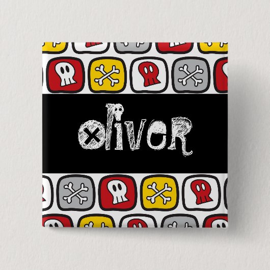 海賊スカル&ボーンズキッド誕生日パーティ名タグ 缶バッジ (正面)