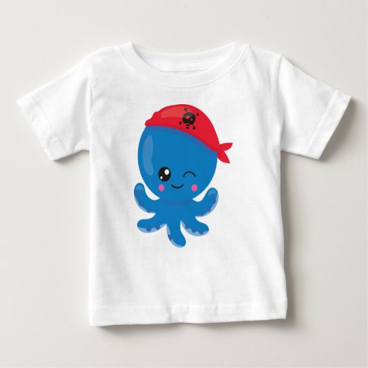 海賊タコ、かわいいタコ、小さなタコ ベビーTシャツ (正面)