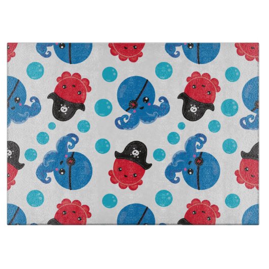 海賊タコ、タコ柄、海獣 カッティングボード (正面)