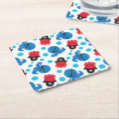 海賊タコ、タコ柄、海獣 スクエアペーパーコースター (アングル)