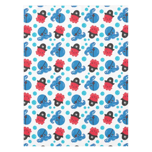 海賊タコ、タコ柄、海獣 テーブルクロス (正面)